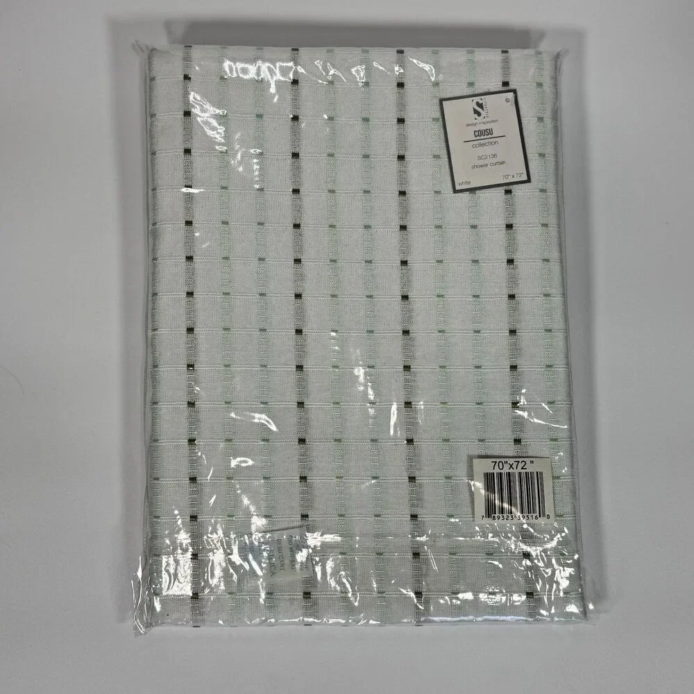Saro Lifestyle Cousu Shower Curtain SC2136 White Green Textured 70